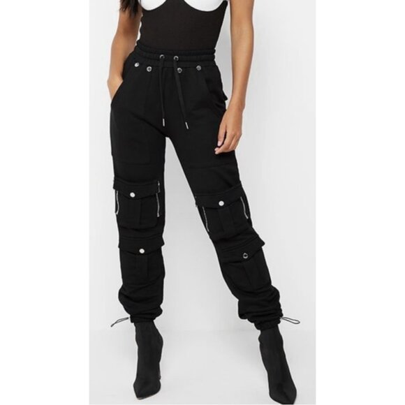 Maniere De Voir Pants - MANIERE DE VOIR Way To See Cargo Joggers Pants in Black Goth Alt Vamp Size US 4